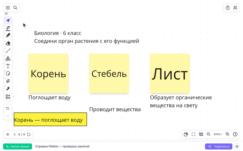 Три подписи функций органов растения выравниваются по верхнему краю